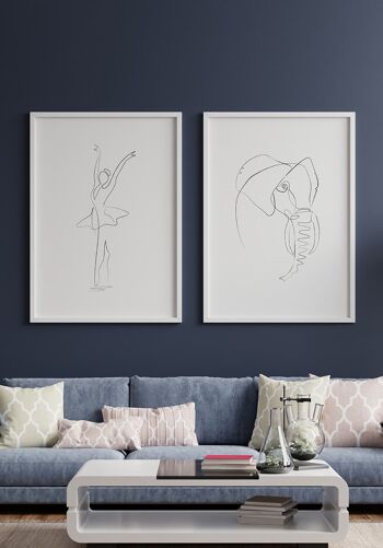 Affiche Dessin au Trait Éléphant - 21 x 30 cm - Blanc 6