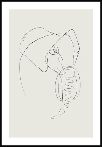 Affiche Dessin au Trait Éléphant - 30 x 40 cm - Vert Olive 1