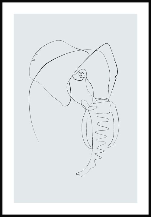 Line Art Poster Elefant - 30 x 40 cm - Graublau