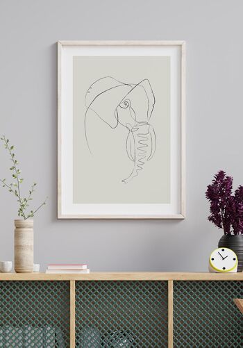 Affiche Dessin au Trait Éléphant - 30 x 40 cm - Blanc 3
