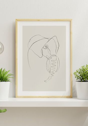 Affiche Dessin au Trait Éléphant - 30 x 40 cm - Blanc 5