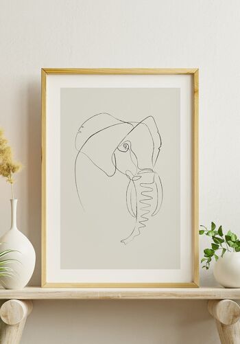 Affiche Dessin au Trait Éléphant - 40 x 50 cm - Rose 2