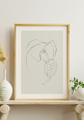 Affiche Dessin au Trait Éléphant - 50 x 70 cm - Vert Olive 2