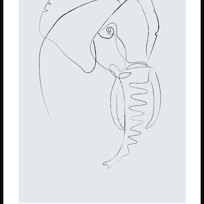 Line Art Poster Elefant - 50 x 70 cm - Graublau