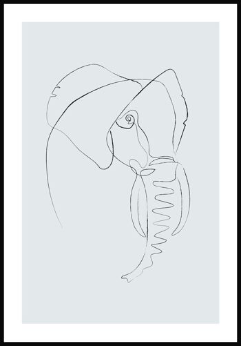 Affiche Dessin au Trait Éléphant - 70 x 100 cm - Gris Bleu 1