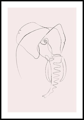 Affiche Dessin au Trait Éléphant - 70 x 100 cm - Rose 1