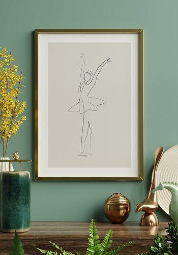 Affiche d'art au trait Danseuse de ballet - 21 x 30 cm - Vert olive 2