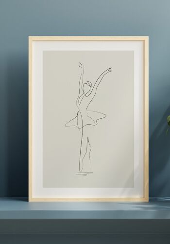 Affiche d'art au trait Danseuse de ballet - 21 x 30 cm - Vert olive 3