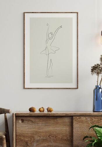Affiche d'art au trait Danseuse de ballet - 21 x 30 cm - Vert olive 4