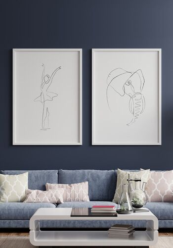 Affiche d'art au trait Danseuse de ballet - 21 x 30 cm - Vert olive 6
