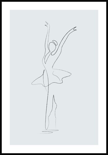 Affiche au trait Danseuse de ballet - 30 x 40 cm - Bleu gris 1