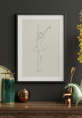 Affiche d'art au trait Danseuse de ballet - 30 x 40 cm - Vert olive 5