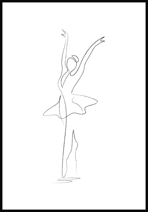 Line Art Poster Ballett-Tänzerin - 30 x 40 cm - Weiß