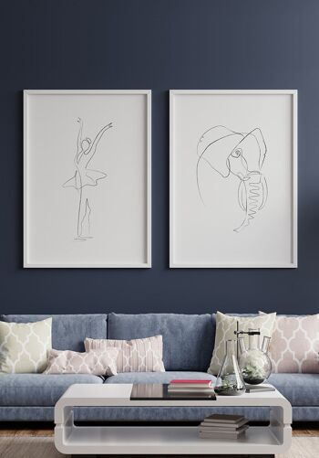 Affiche d'art au trait Danseuse de ballet - 50 x 70 cm - Blanc 6