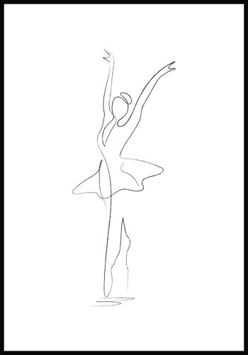 Affiche d'art au trait Danseuse de ballet - 70 x 100 cm - Blanc 1