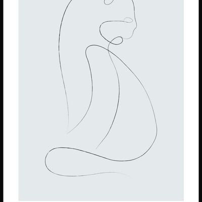 Line Art Poster Katze - 21 x 30 cm - Graublau