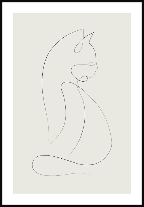 Line Art Poster Katze - 21 x 30 cm - Olivgrün