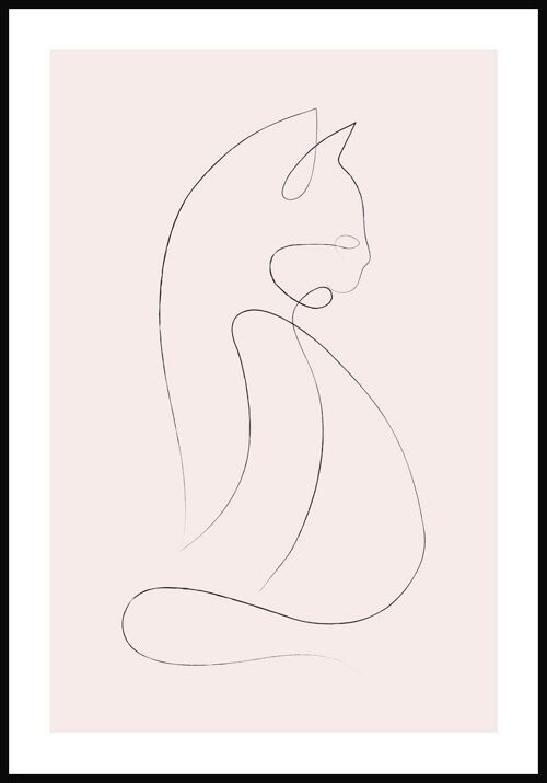 Line Art Poster Katze - 21 x 30 cm - Rosa