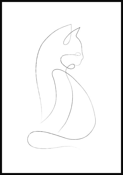 Line Art Poster Katze - 21 x 30 cm - Weiß