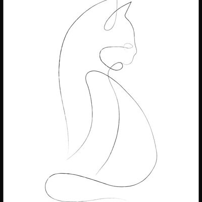 Póster Line Art Gato - 21 x 30 cm - Blanco