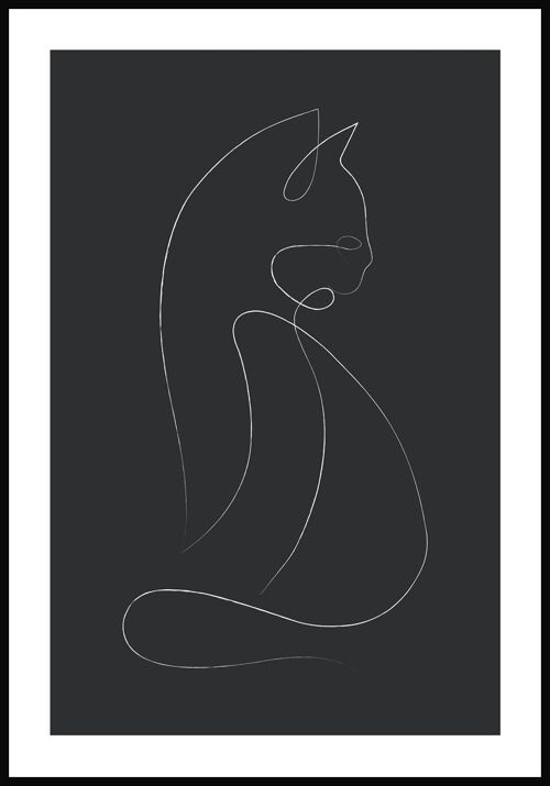 Line Art Poster Katze - 21 x 30 cm - Anthrazit