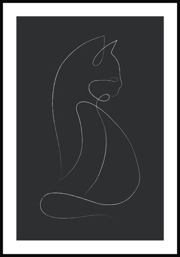 Affiche dessin au trait chat - 21 x 30 cm - anthracite 1