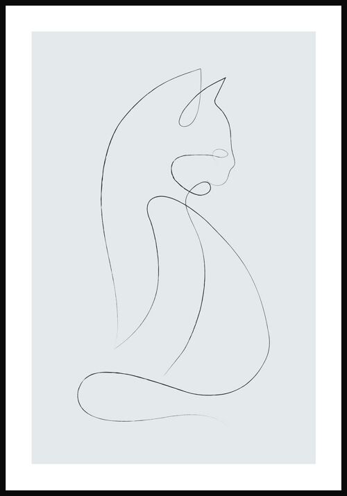 Line Art Poster Katze - 30 x 40 cm - Graublau