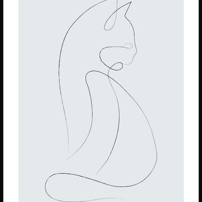 Line Art Poster Katze - 30 x 40 cm - Graublau