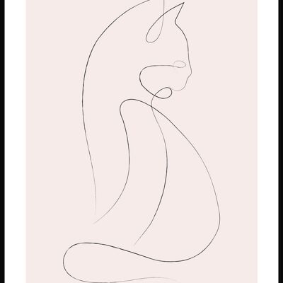 Póster Line Art Gato - 30 x 40 cm - Rosa