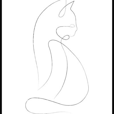 Póster Line Art Gato - 30 x 40 cm - Blanco