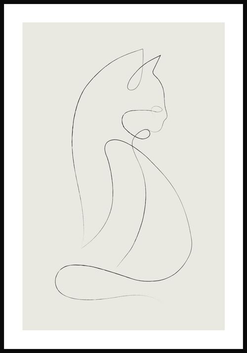 Line Art Poster Katze - 40 x 50 cm - Olivgrün