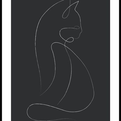 Affiche dessin au trait chat - 40 x 50 cm - anthracite