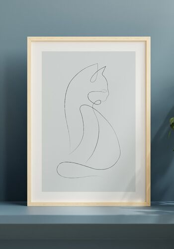 Poster Line Art Chat - 50 x 70 cm - Vert Olive 2