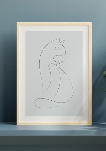 Affiche dessin au trait chat - 50 x 70 cm - anthracite 2