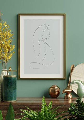 Affiche dessin au trait chat - 50 x 70 cm - anthracite 5