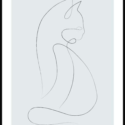 Line Art Poster Katze - 70 x 100 cm - Graublau