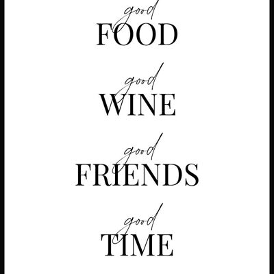 Póster con frase "Buena comida, buen vino, buen momento" - 50 x 70 cm