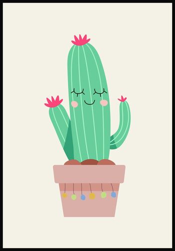 Poster illustration cactus en pot - 30 x 40 cm - jaune grisé 1