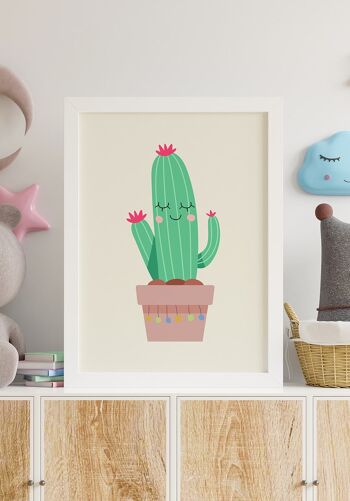 Poster illustration cactus en pot - 30 x 40 cm - jaune grisé 2