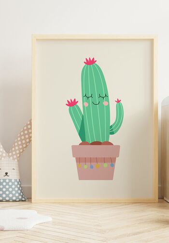 Poster illustration cactus en pot - 30 x 40 cm - jaune grisé 3
