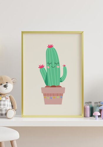 Poster illustration cactus en pot - 30 x 40 cm - jaune grisé 5