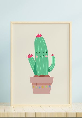 Poster illustration cactus en pot - 30 x 40 cm - jaune grisé 6