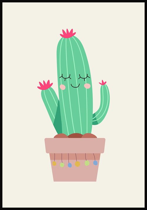 Poster Illustration Kaktus im Topf - 40 x 50 cm - Graugelb