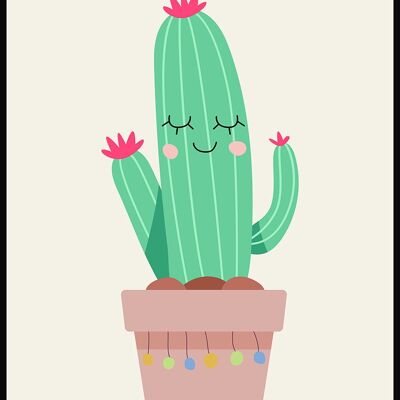 Poster illustration cactus in a pot - 40 x 50 cm - greyish yellow