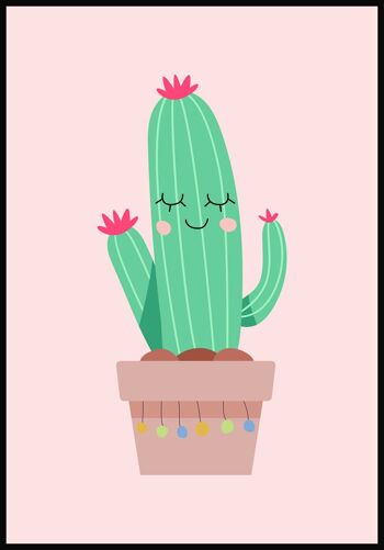 Affiche Illustration Cactus en Pot - 40 x 50 cm - Rose 1