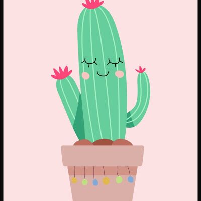 Poster Illustration Kaktus im Topf - 50 x 70 cm - Rosa
