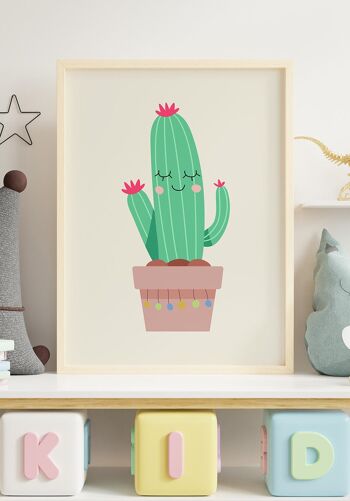 Affiche Illustration Cactus en Pot - 50 x 70 cm - Rose 4