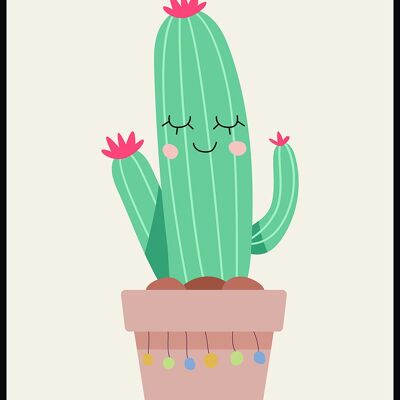 Póster ilustración cactus en maceta - 70 x 100 cm - amarillo grisáceo