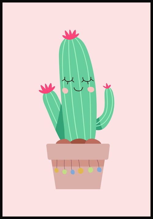 Poster Illustration Kaktus im Topf - 70 x 100 cm - Rosa