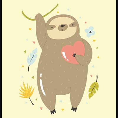 Poster illustration sloth with heart - 21 x 30 cm